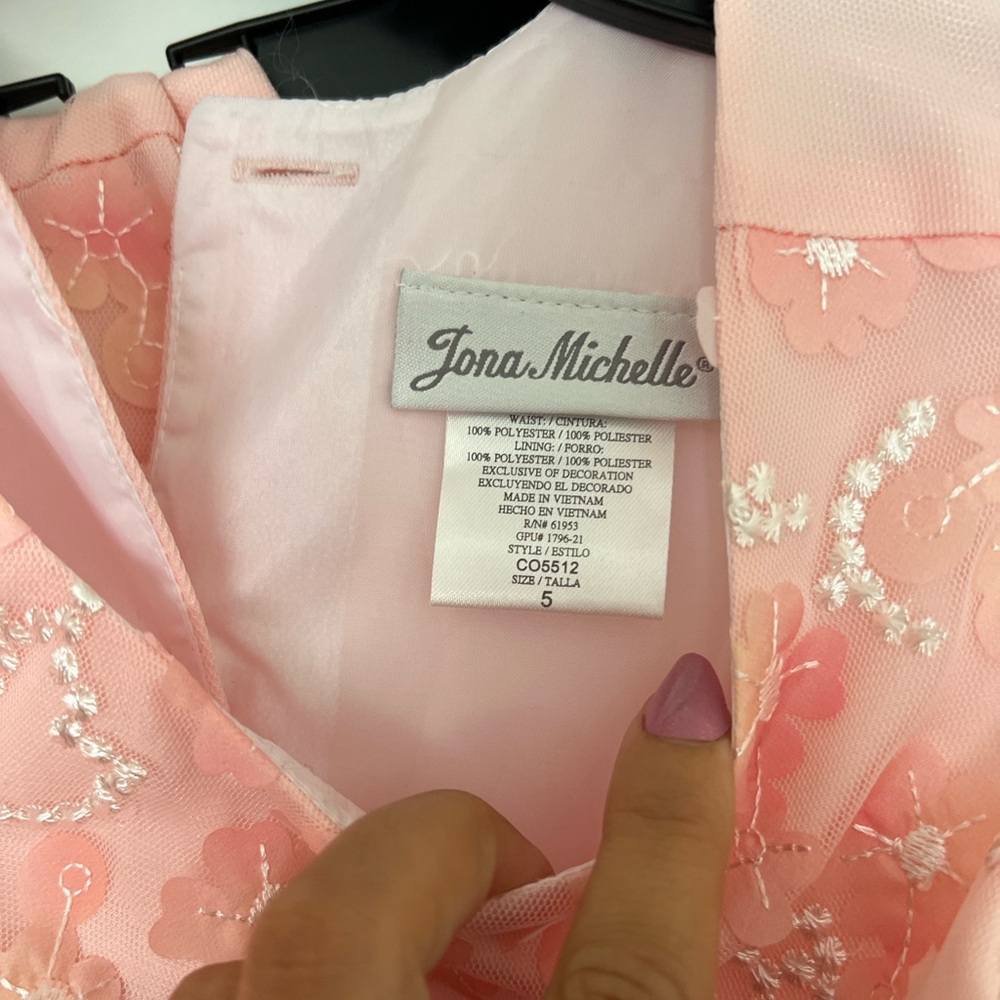 Joan Michelle Girls Pink Tulle Lace Floral Embroidered Party Dresses - Picture 7 of 10